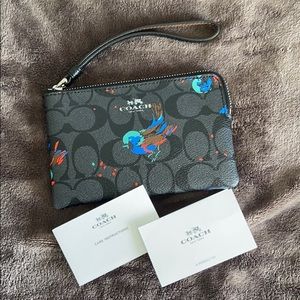 Coach Wristlet with Painted Bird Detailing